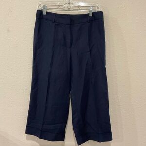 Alex Marie Cropped Pants Navy Linen Capris Pockets Belt Loops Women’s Size 6
